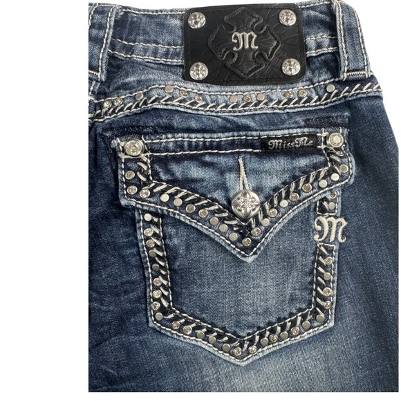 Miss Me Women's Y2K Dark Wash Mid-Rise Skinny Jeans Embellished Pockets Size 29 - Picture 11 of 11
